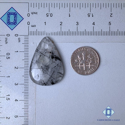 Natural Black Rutile Quartz Gemstone  Pear Cabochons 30*21*4mm from Brazil  available for sale