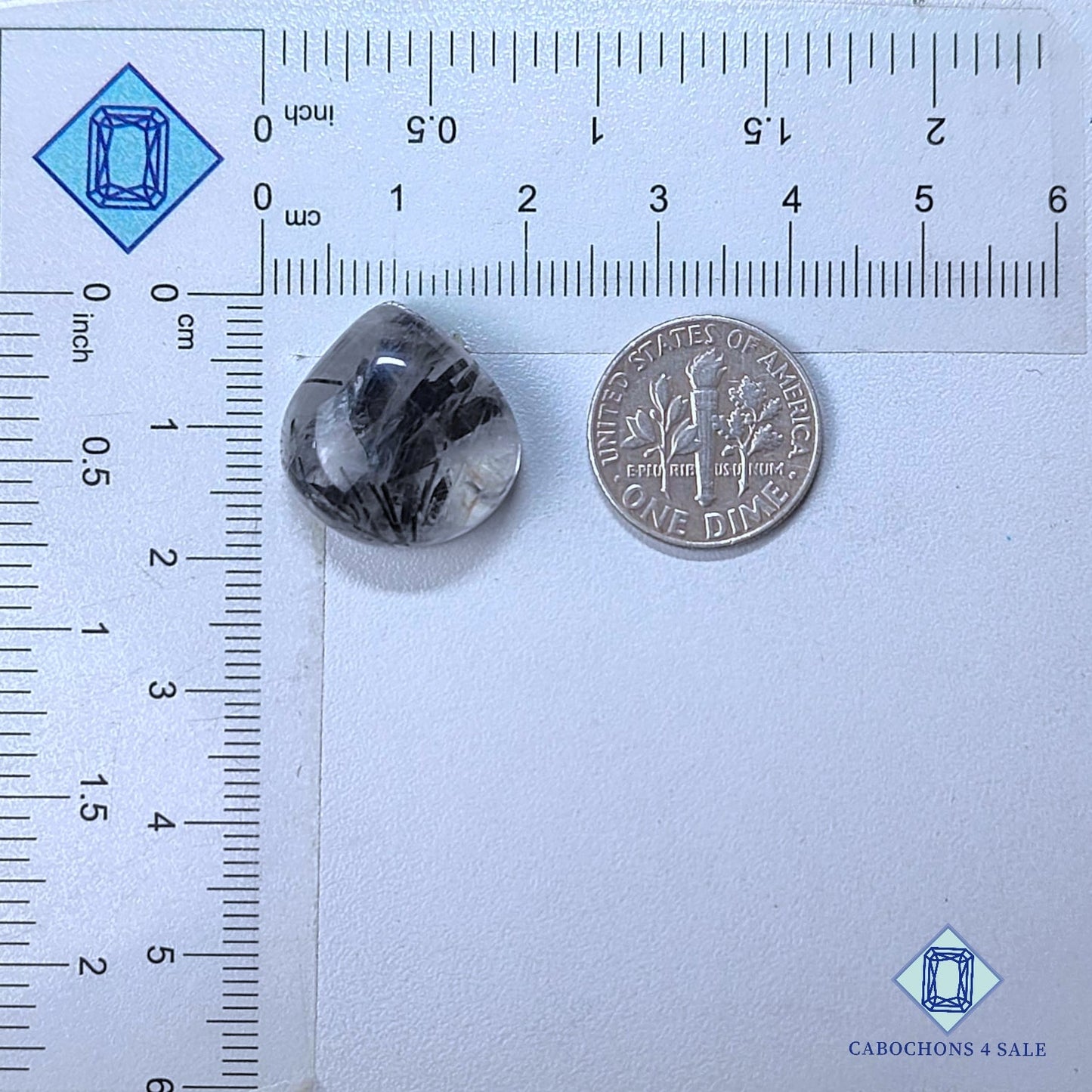 Natural Black Rutile Quartz Gemstone  Pear Cabochons 19*18*8mm from Brazil  available for sale