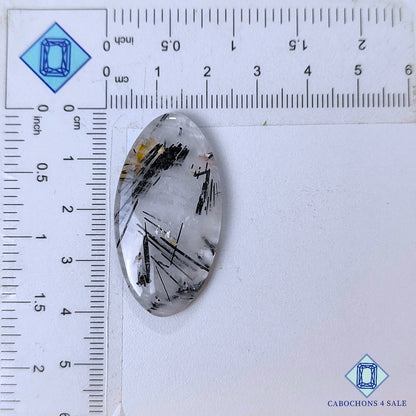 Natural Black Rutile Quartz Gemstone  Oval Cabochons 40*21*4mm from Brazil available for sale