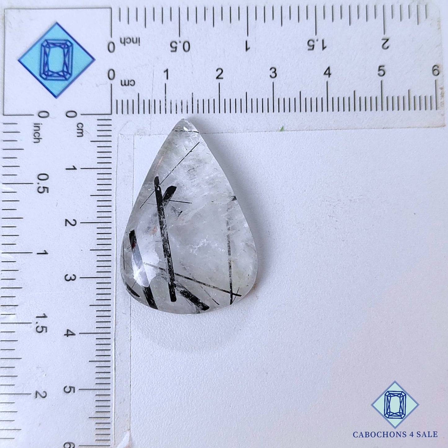 Natural Black Rutile Quartz Gemstone  Pear Cabochons 35*25*6mm from Brazil available for sale