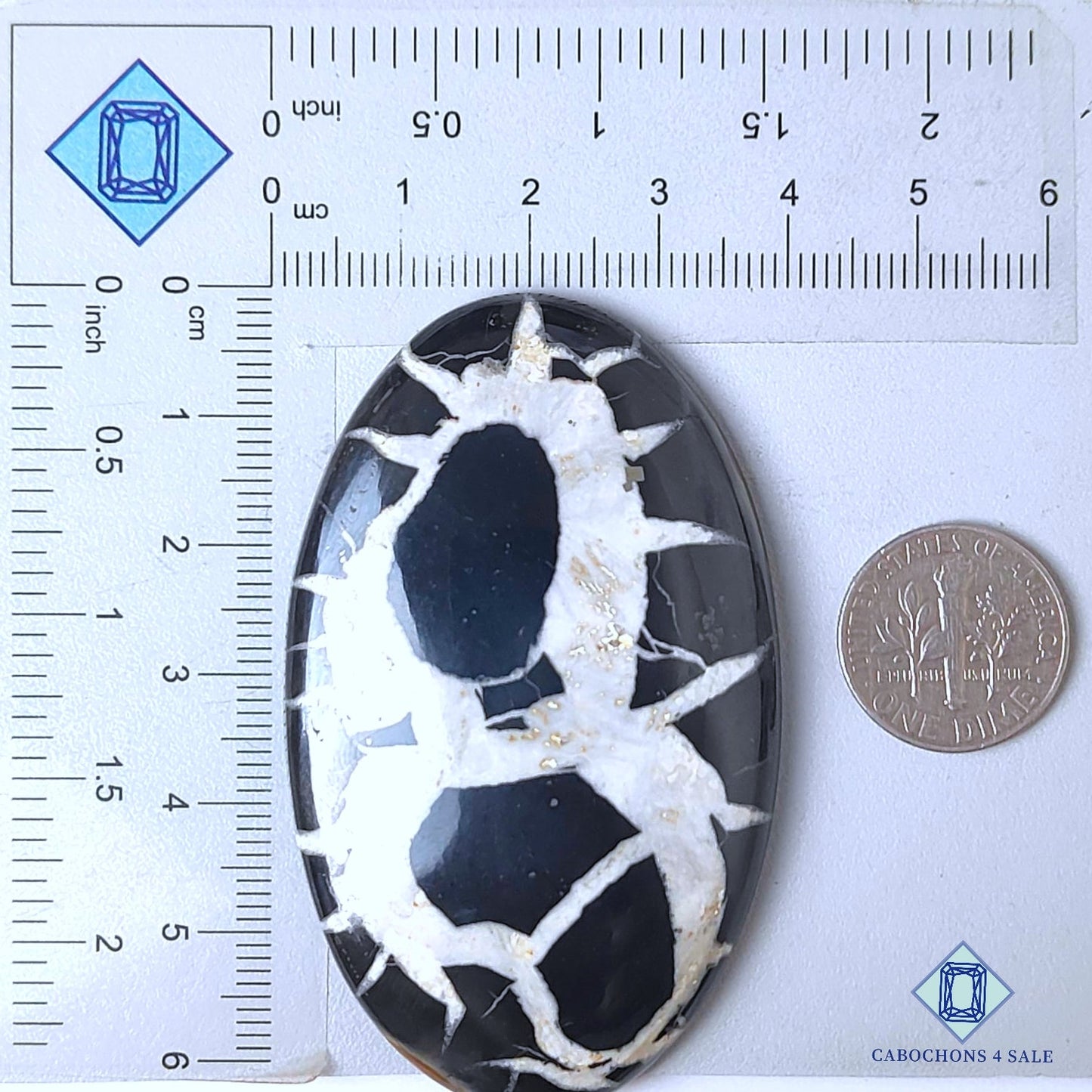 Cabujones ovalados de piedra preciosa septaria negra natural de 63 x 39 x 7 mm, procedentes de Marruecos, disponibles para la venta.