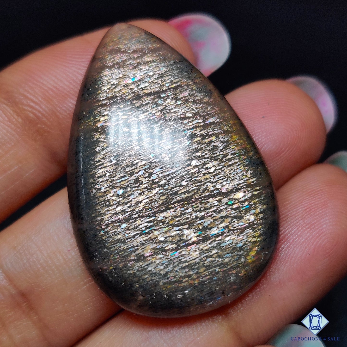 Black Tanzanian Rainbow Lattice Sunstone