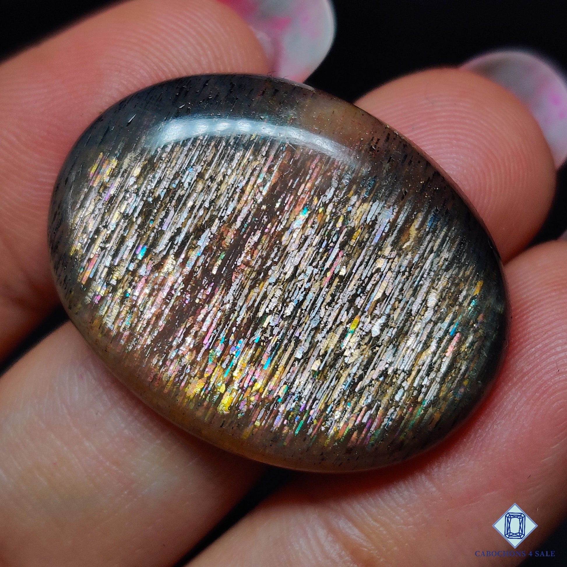 Black Tanzanian Rainbow Lattice Sunstone