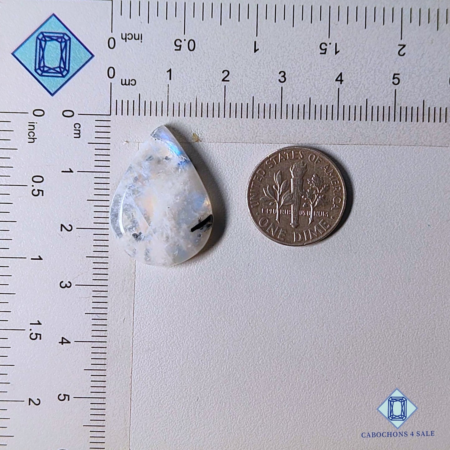 Cabujones de piedra lunar turmalina negra natural en forma de pera de 25 x 18 x 5 mm, procedentes de Alemania, disponibles para la venta. 