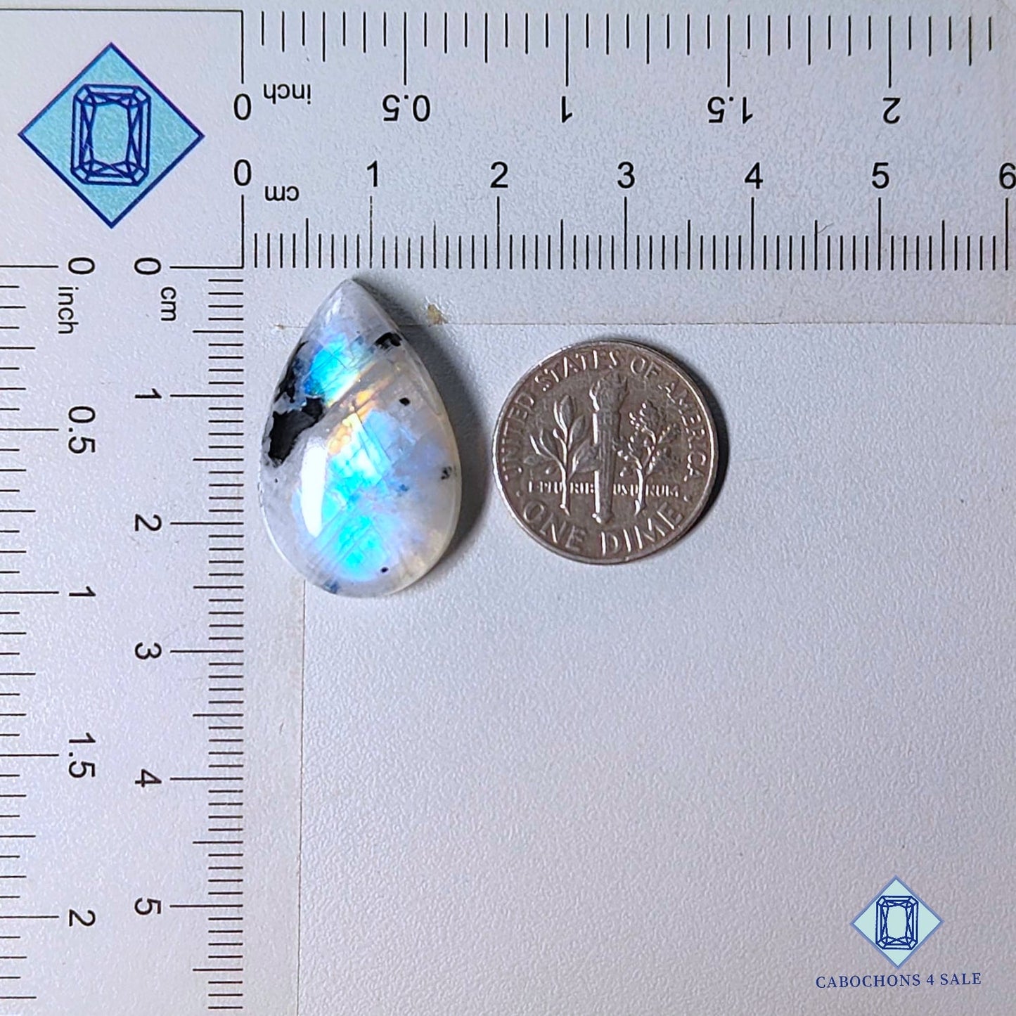 Natural Black Tourmalated Moonstone Gemstone Pear Cabochons 25*16*7mm from Germany available for sale