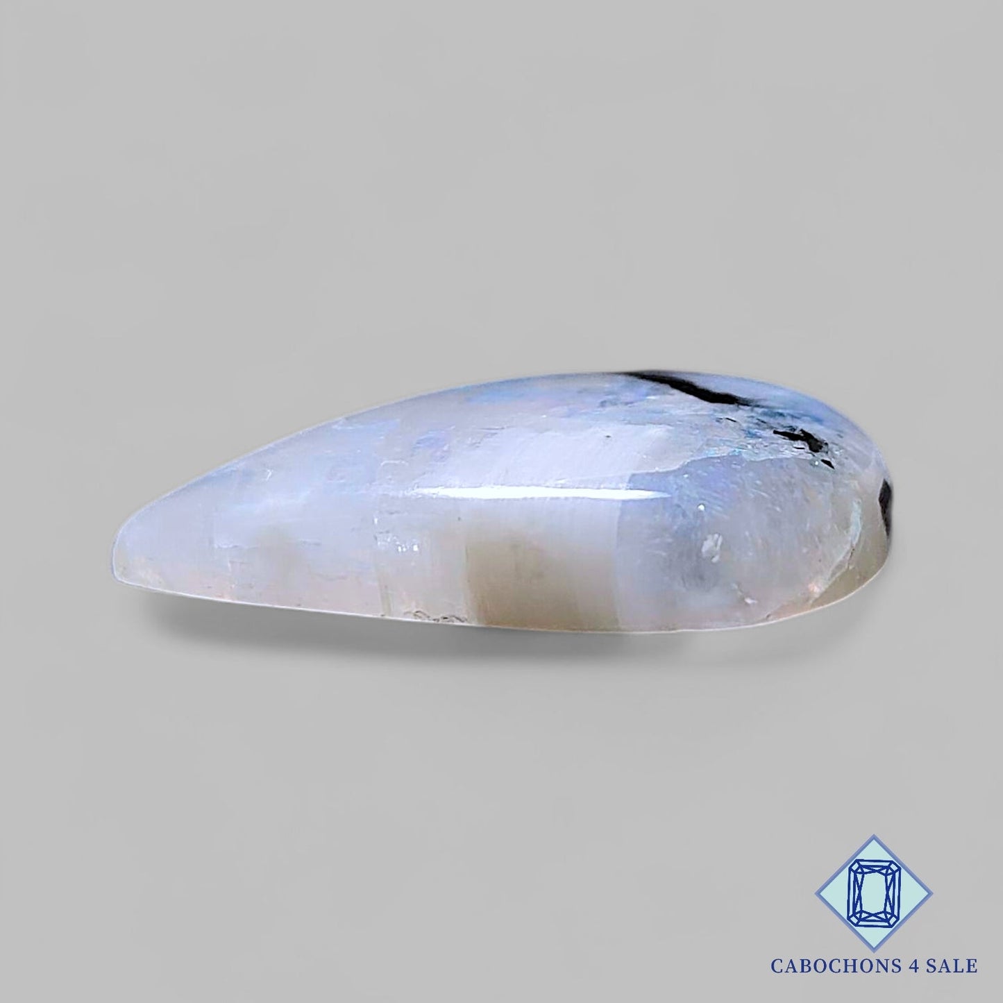 Natural Black Tourmalated Moonstone Gemstone  Pear Cabochons 32*26*7mm from India available for sale