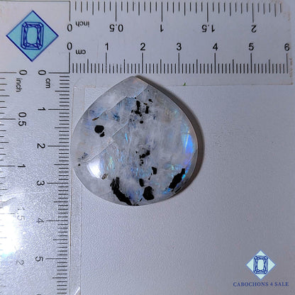 Cabujones de piedra lunar turmalina negra natural en forma de pera, 34 x 34 x 8 mm, de la India, disponibles para la venta.