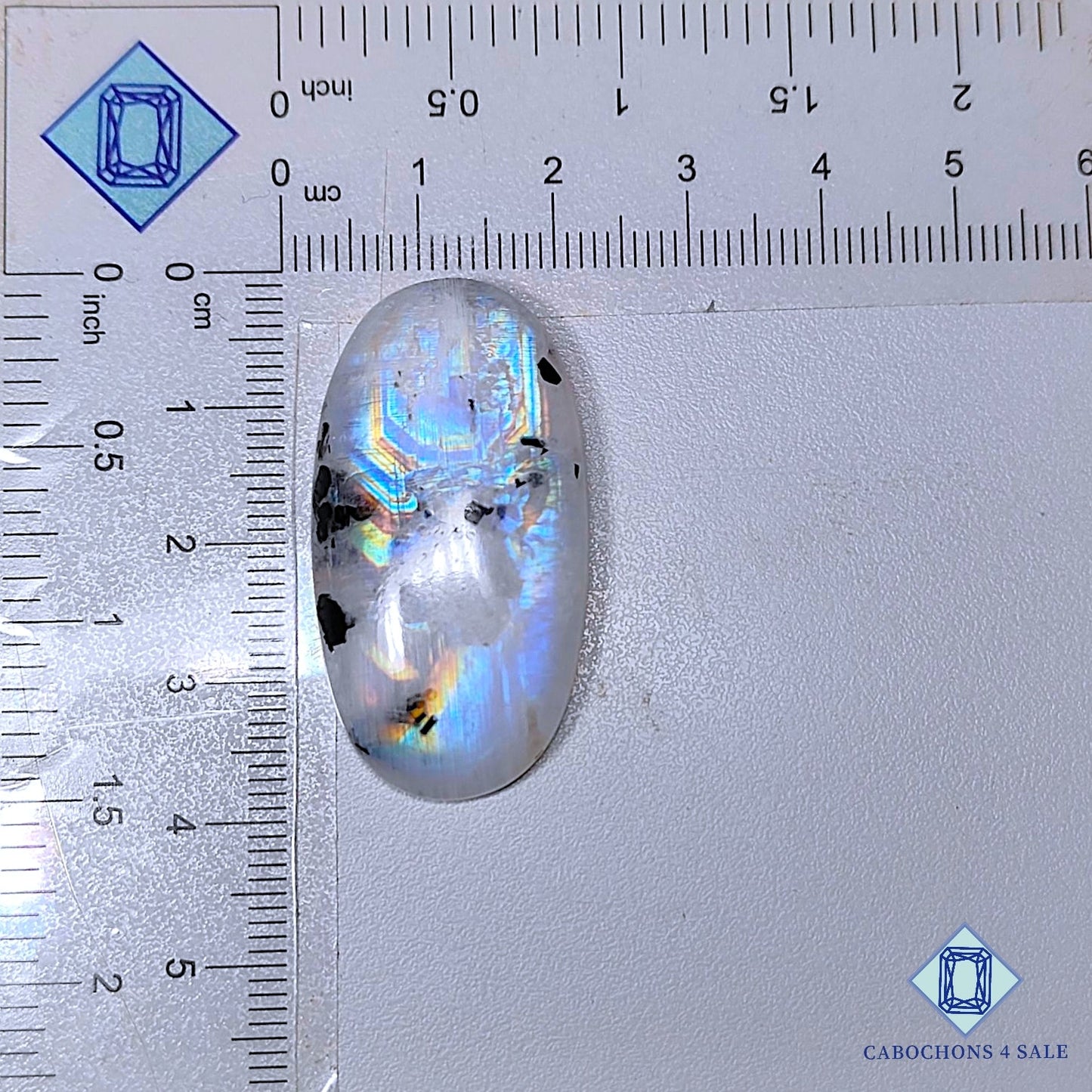 Cabujones ovalados de piedra lunar turmalina negra natural de 37 x 20 x 7 mm, de la India, disponibles para la venta.