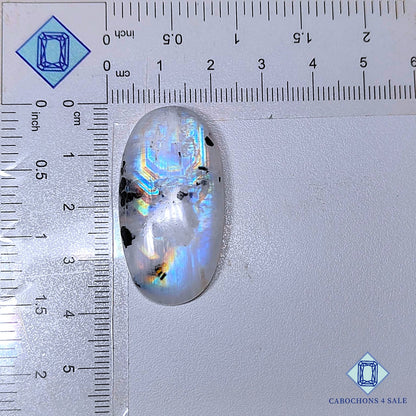 Cabujones ovalados de piedra lunar turmalina negra natural de 37 x 20 x 7 mm, de la India, disponibles para la venta.