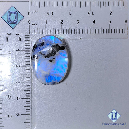 Cabujones ovalados de piedra lunar turmalina negra natural de 30 x 23 x 6 mm, de la India, disponibles para la venta.