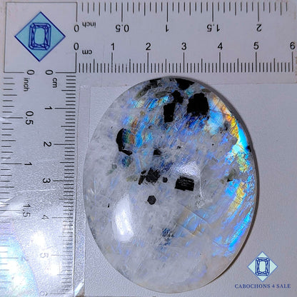 Natural Black Tourmalated Moonstone Gemstone  Oval Cabochons 57*47*7mm from India available for sale