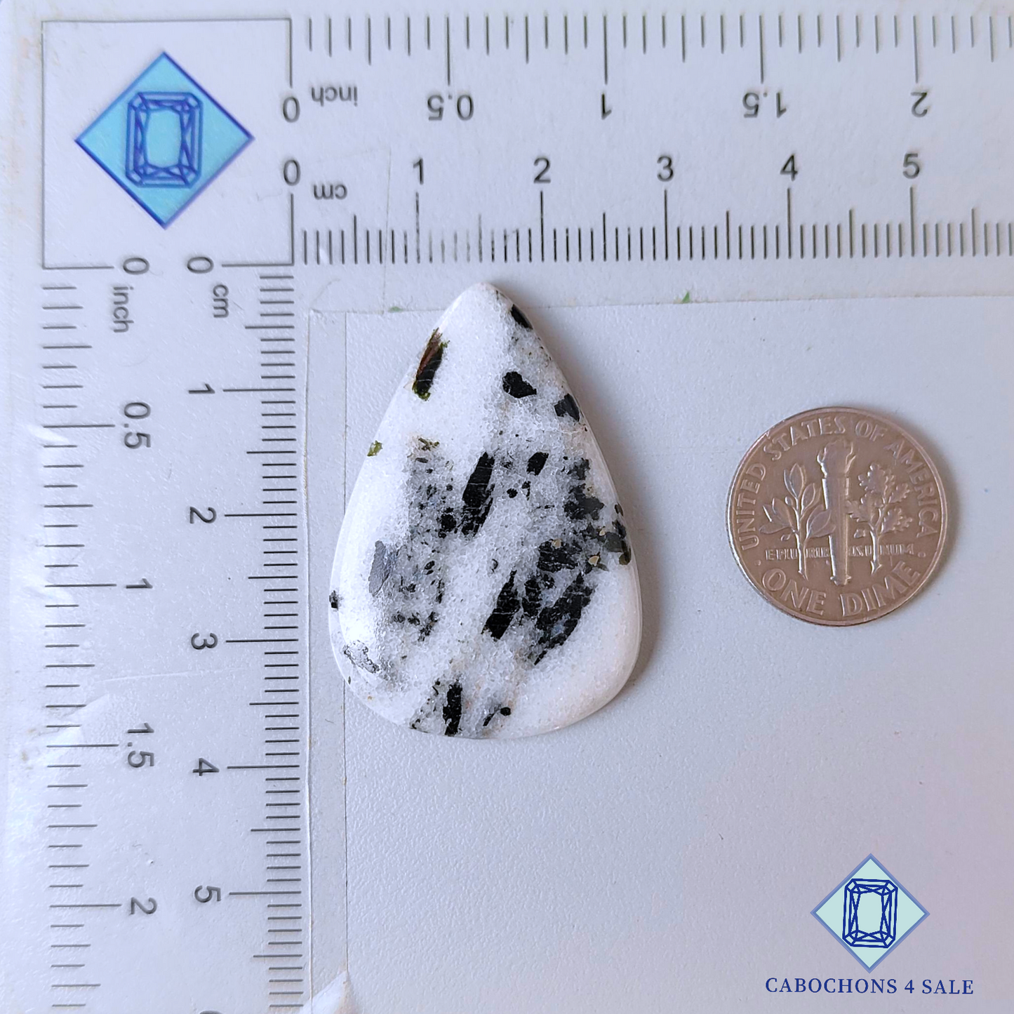 Cabujones de ágata con forma de pera de punto negro de 36 x 24 x 5 mm