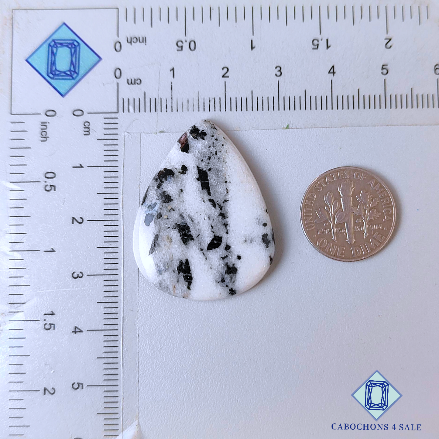 Black Dot Agate Pear Cabochons 34*25*4mm