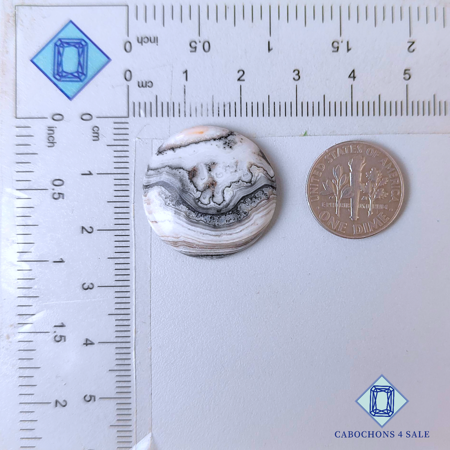 Cabujones redondos de ónix cebra negro de 23 x 5 mm