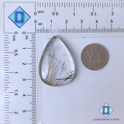 Black with Copper Rutile Quartz Pear Cabochons