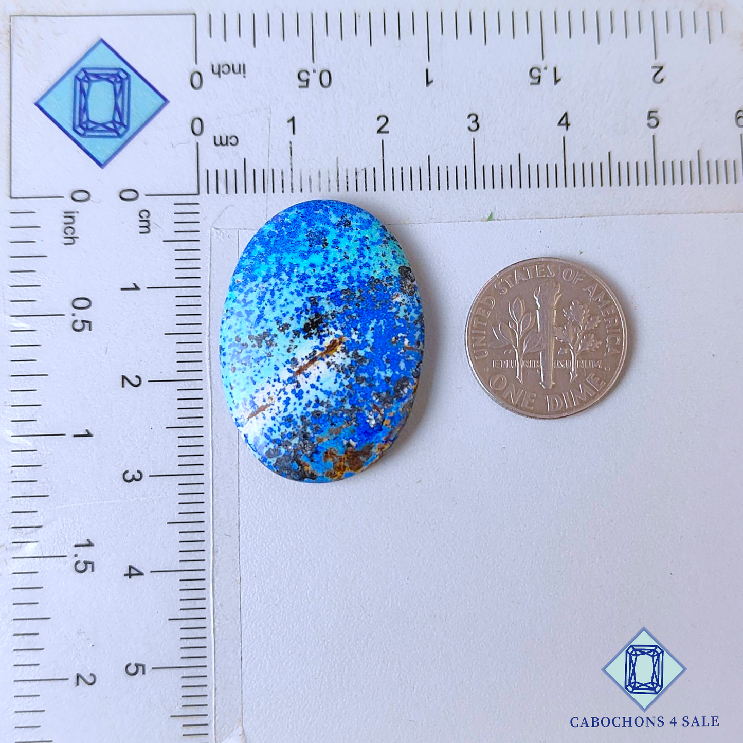 Cabujones ovalados de azurita Blue Bird de 30 x 21 x 4 mm