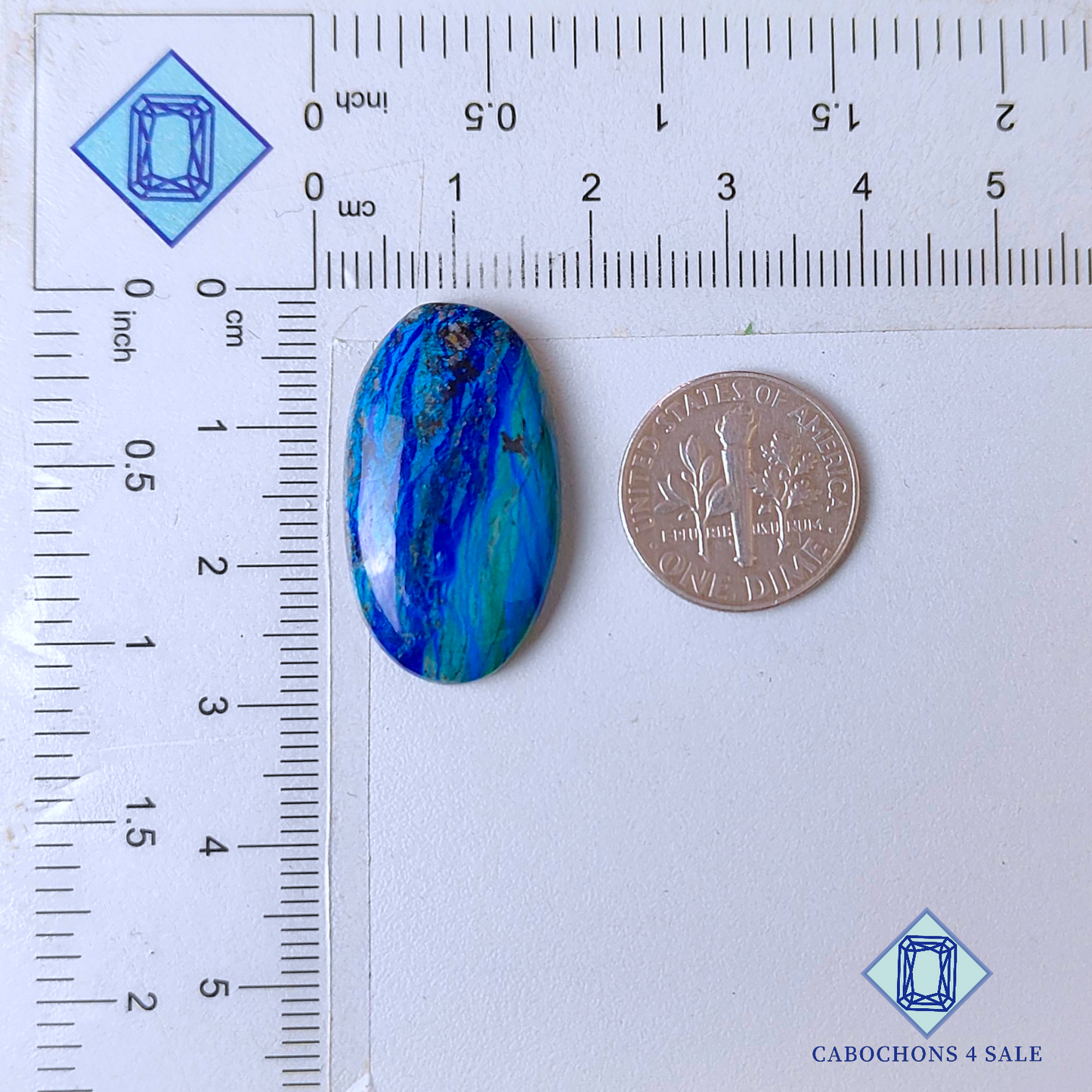 Cabujones ovalados de azurita Blue Bird de 27 x 15 x 5 mm