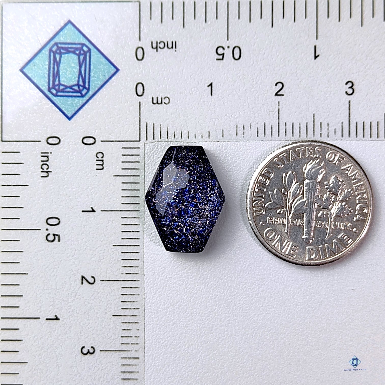 0-Blue_Goldstone___Crystal_Quartz_Doublets-C4sv6270-2-Hexagon-Blue-mm-Honeycomb_Cut-Doublets-0