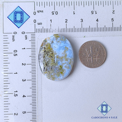 Cabujones ovalados de ágata musgosa azul