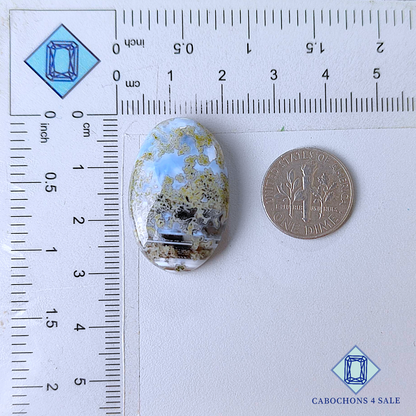 Cabujones ovalados de ágata musgosa azul