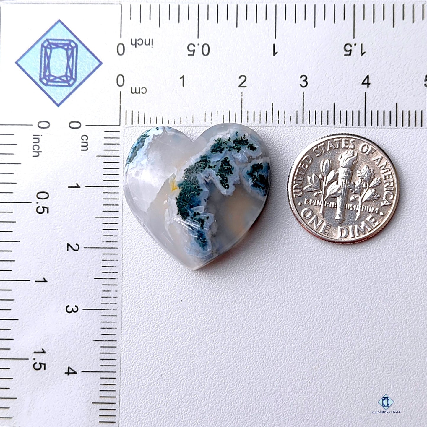 Blue Opal with Moss Agate Heart Carvings