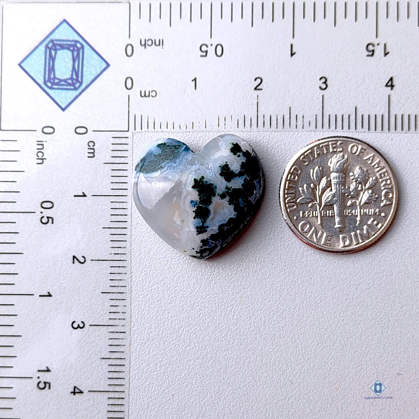 Blue Opal with Moss Agate Heart Carvings