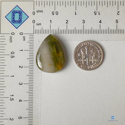 Natural Cacoxenite Green Rutile Quartz Gemstone Pear Cabochons 23*17*5mm from Brazil available for sale