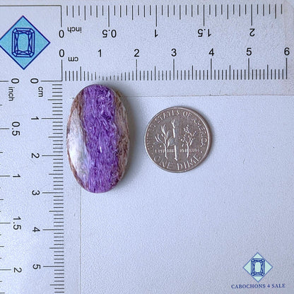 Cabujones ovalados de piedra preciosa de charoita natural de 29 x 17 x 7 mm, procedentes de Rusia, disponibles para la venta.