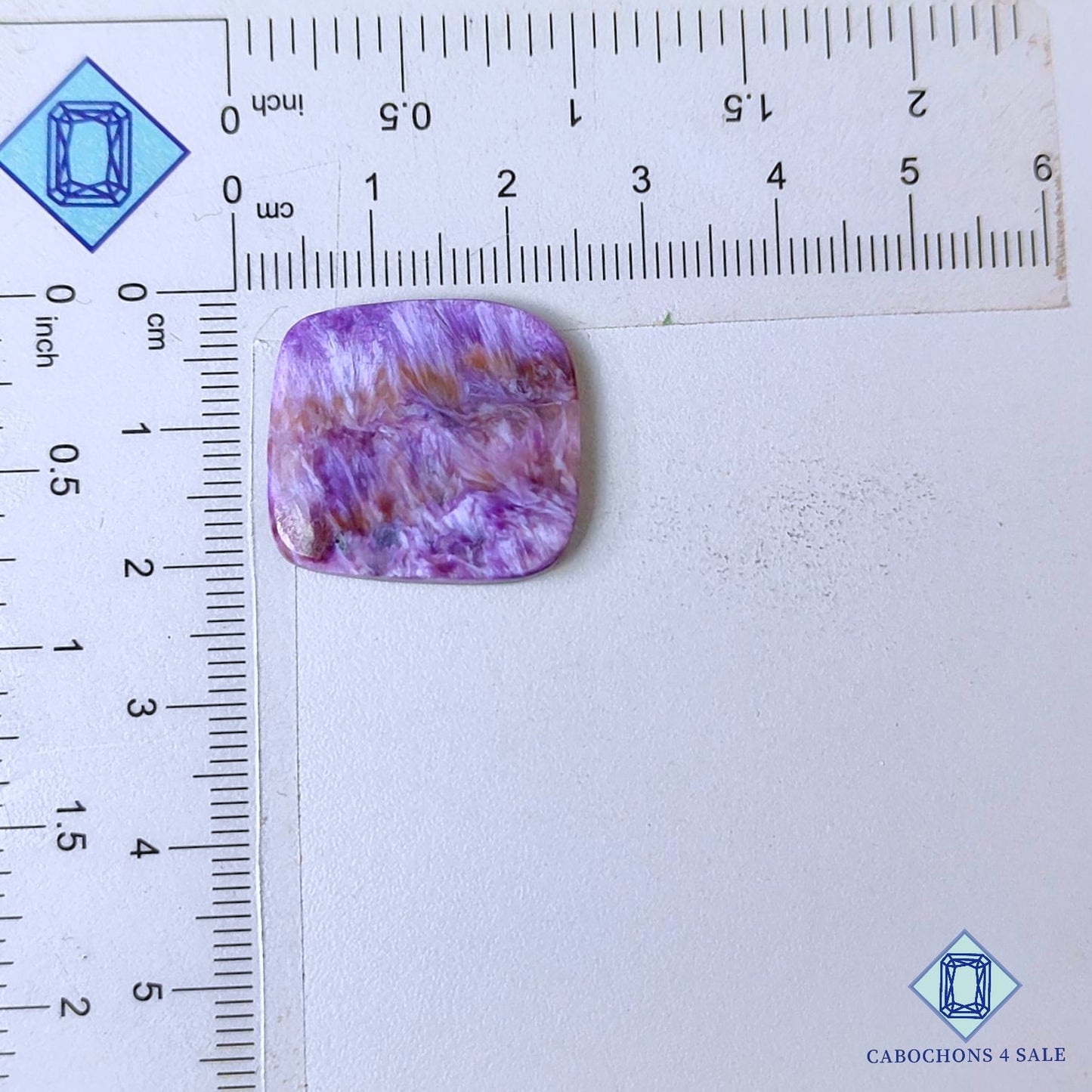 Cabujones de piedra preciosa de charoita natural de 22 x 20 x 3 mm, disponibles para la venta en Rusia.