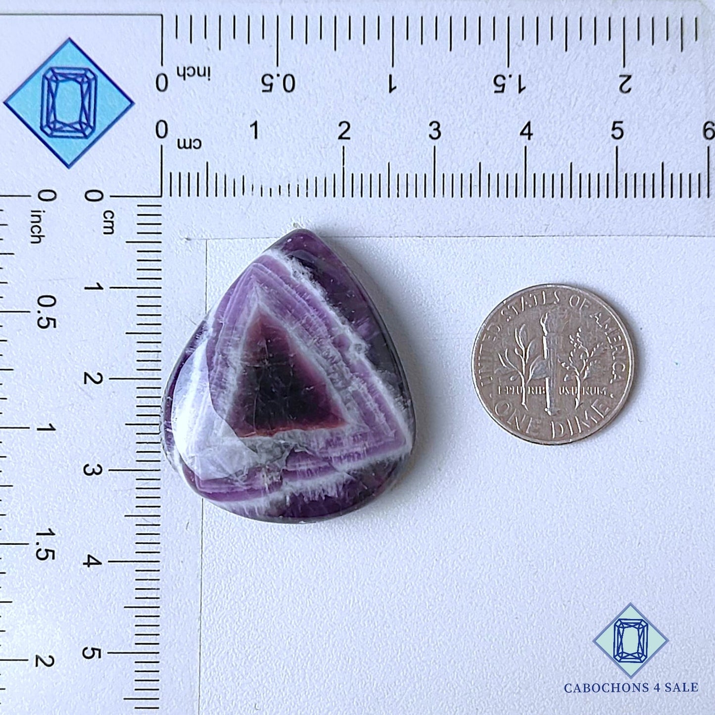 Cabujones de amatista chevron natural en forma de pera de 32 x 28 x 7 mm, de Brasil, disponibles para la venta.