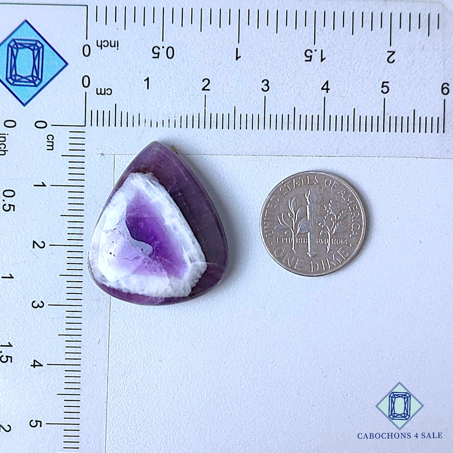 Cabujones de amatista chevron natural en forma de pera de 27 x 23 x 6 mm, de Brasil, disponibles para la venta.