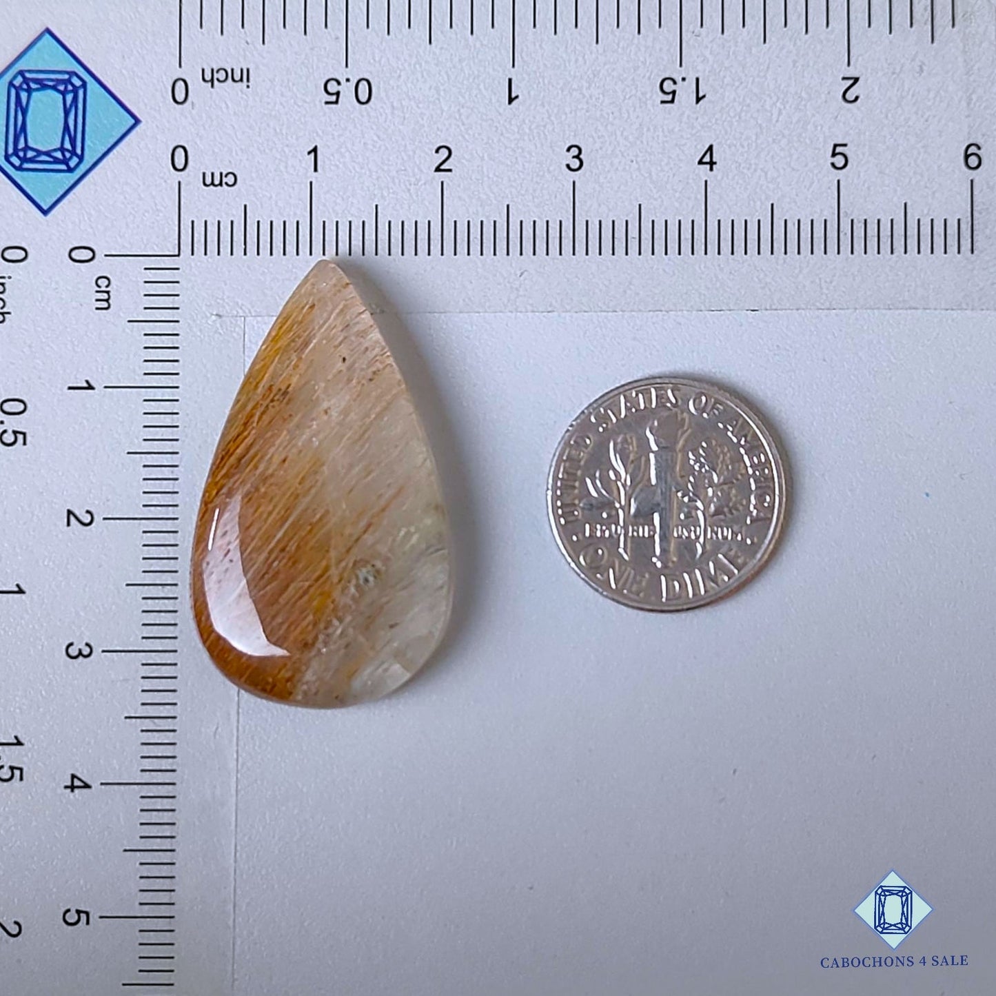 Natural Copper Rutail Quartz Gemstone Pear Cabochons 34*19*6mm from Brazil available for sale