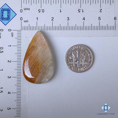 Natural Copper Rutail Quartz Gemstone Pear Cabochons 34*19*6mm from Brazil available for sale