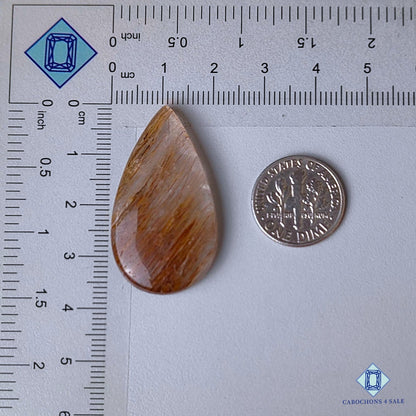 Natural Copper Rutile Quartz Gemstone Pear Cabochons 36*20*6mm from Brazil available for sale