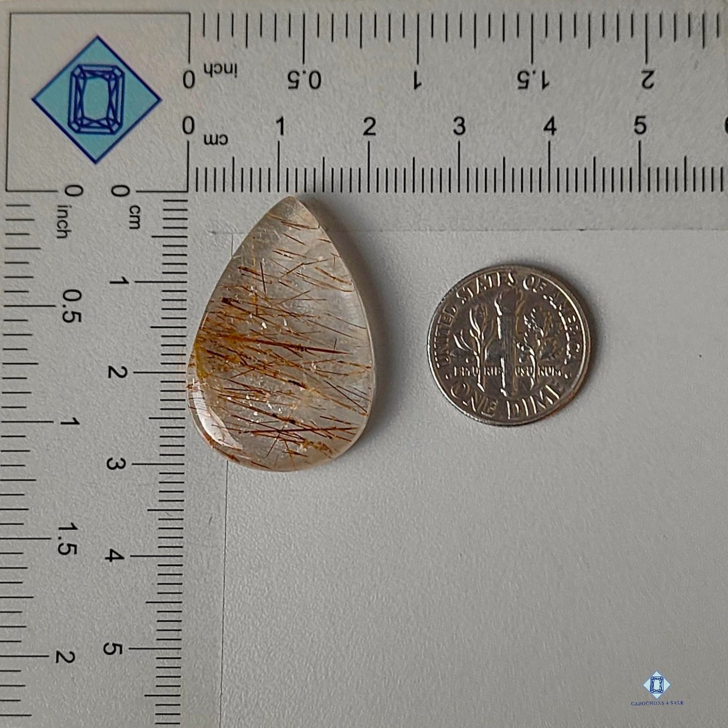 Cabujones de cuarzo rutilado de cobre natural en forma de pera de 30 x 20 x 5 mm, de Brasil, disponibles para la venta.