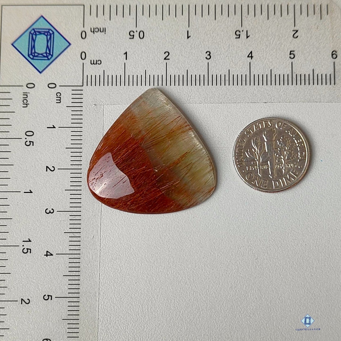 Cabujones de cuarzo rutilado de cobre natural en forma de pera, 30 x 30 x 5 mm, de Brasil, disponibles para la venta.