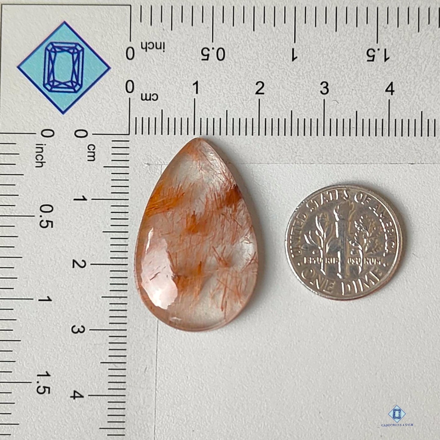 Cabujones de cuarzo rutilado de cobre natural en forma de pera de 30 x 19 x 5 mm, de Brasil, disponibles para la venta.