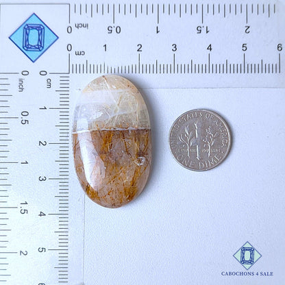 Cabujones ovalados de cuarzo rutilado de cobre natural de 38 x 22 x 7 mm, de Brasil, disponibles para la venta.