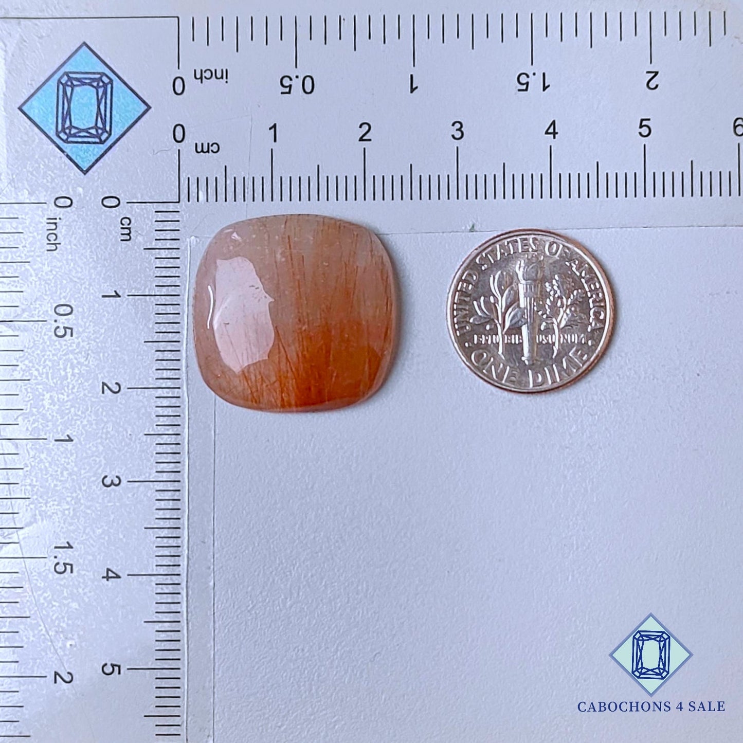 Cabujones de cuarzo rutilado de cobre natural de 22 x 21 x 5 mm, de Brasil, disponibles para la venta.