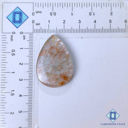 Natural Copper Rutile Quartz Gemstone  Pear Cabochons 33*23*5mm from Brazil available for sale