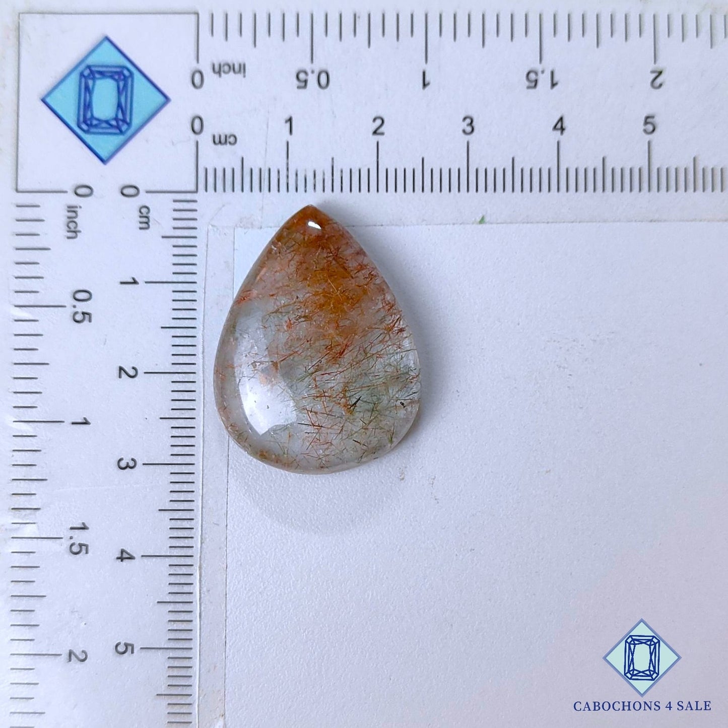 Cabujones de cuarzo rutilado de cobre natural en forma de pera de 29 x 22 x 6 mm, de Brasil, disponibles para la venta.