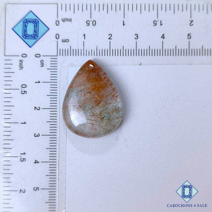 Cabujones de cuarzo rutilado de cobre natural en forma de pera de 29 x 22 x 6 mm, de Brasil, disponibles para la venta.