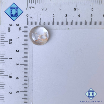 Cabujones redondos de cuarzo rutilado de cobre natural de 15 x 6 mm, de Brasil, disponibles para la venta.