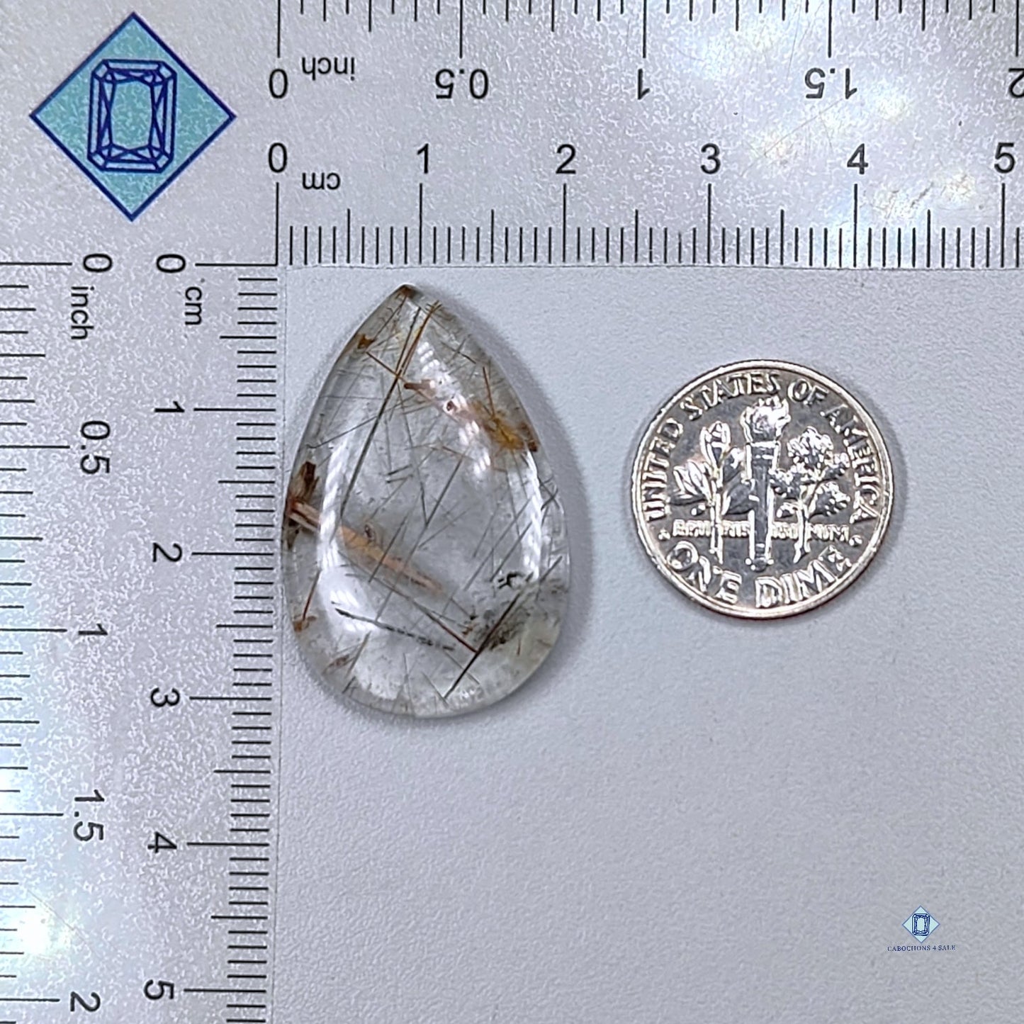 Copper + Black Rutile Quartz Pear Cabochons