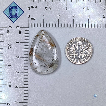 Copper + Black Rutile Quartz Pear Cabochons