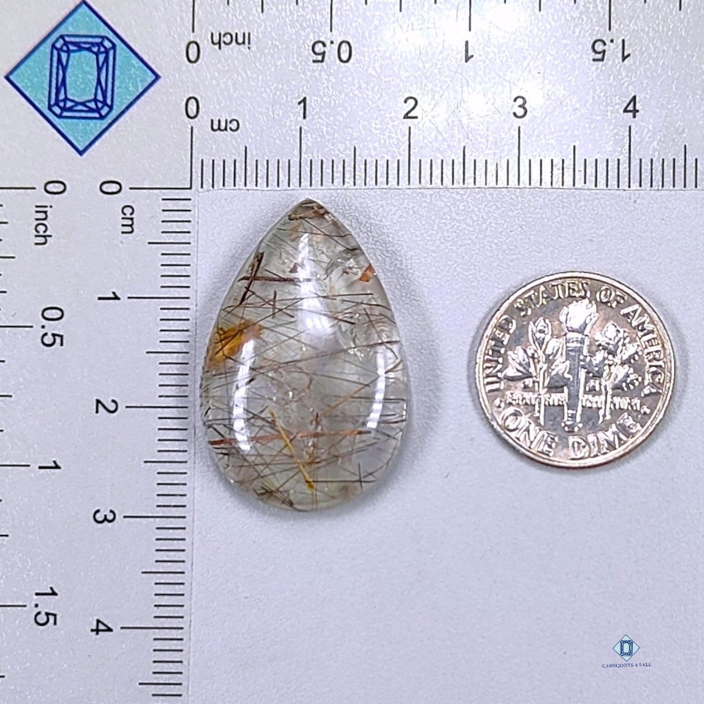 Copper + Black Rutile Quartz Pear Cabochons