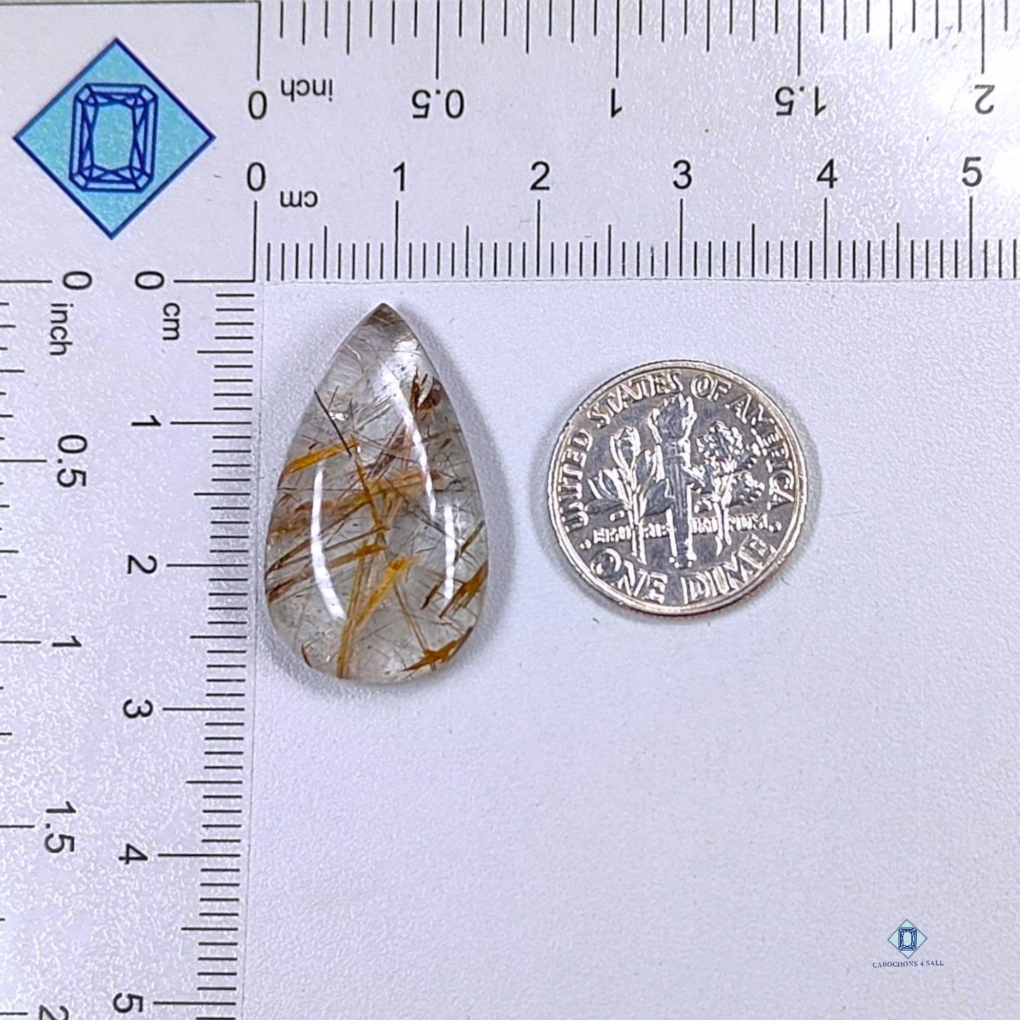 Copper +  Black Rutile Quartz Pear Cabochons