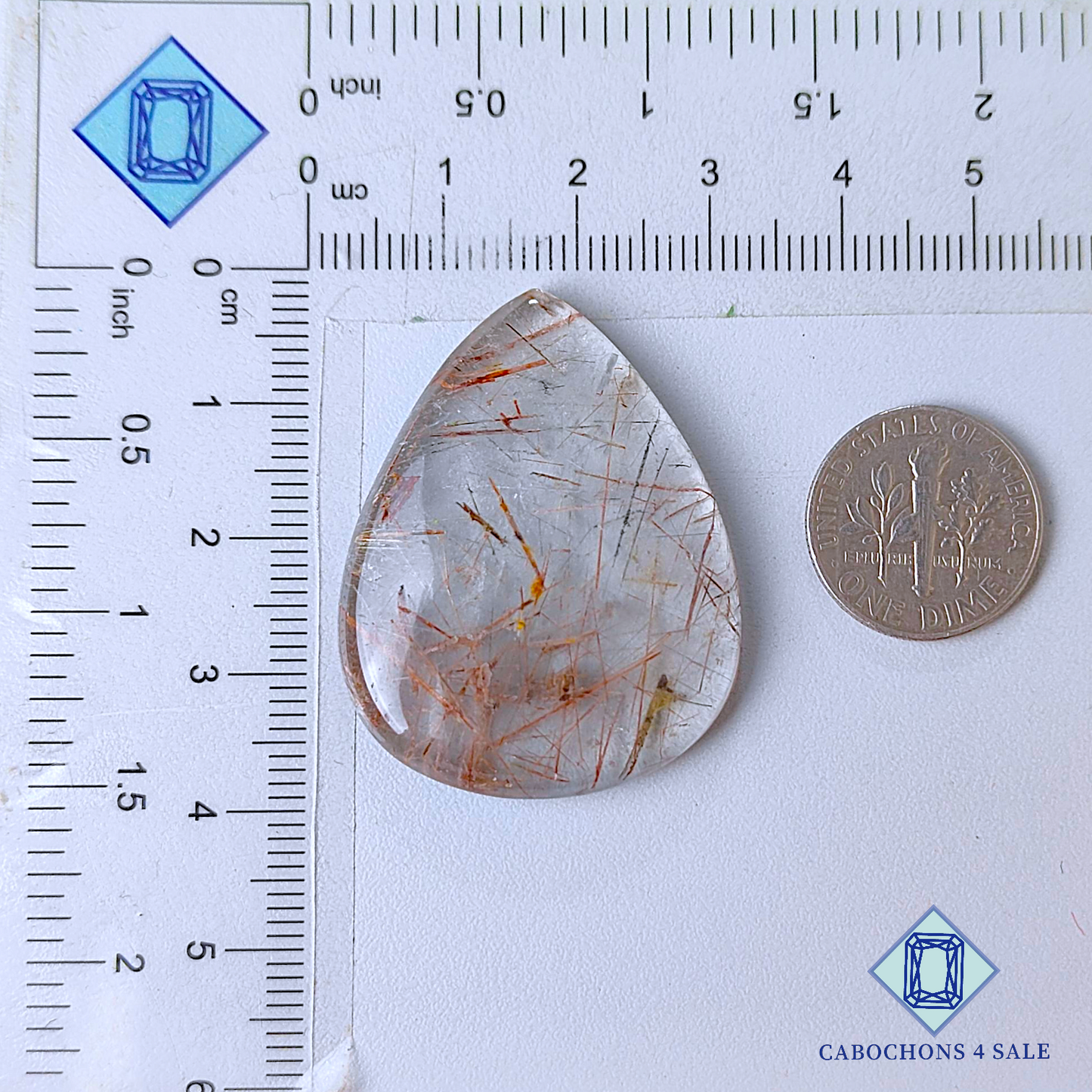 Copper with Black Rutile Quartz Pear Cabochons