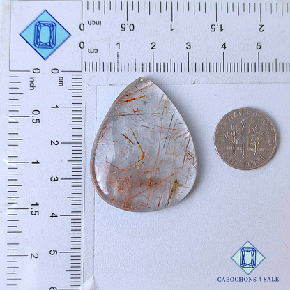 Copper with Black Rutile Quartz Pear Cabochons