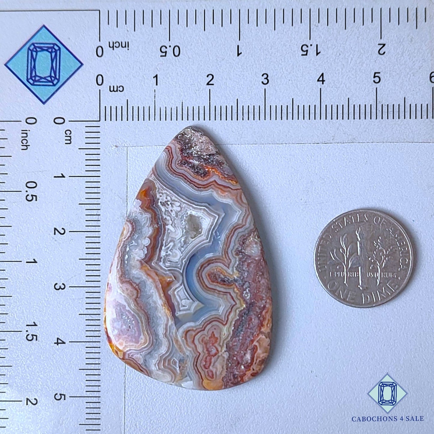 Cabujones de ágata de encaje loco natural de 47 x 30 x 4 mm, de México, disponibles para la venta.